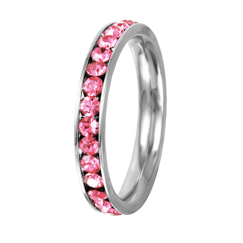 Stainless Steel Eternity Tourmaline Crystal Oct Birthstone Stackable Ring 3MM