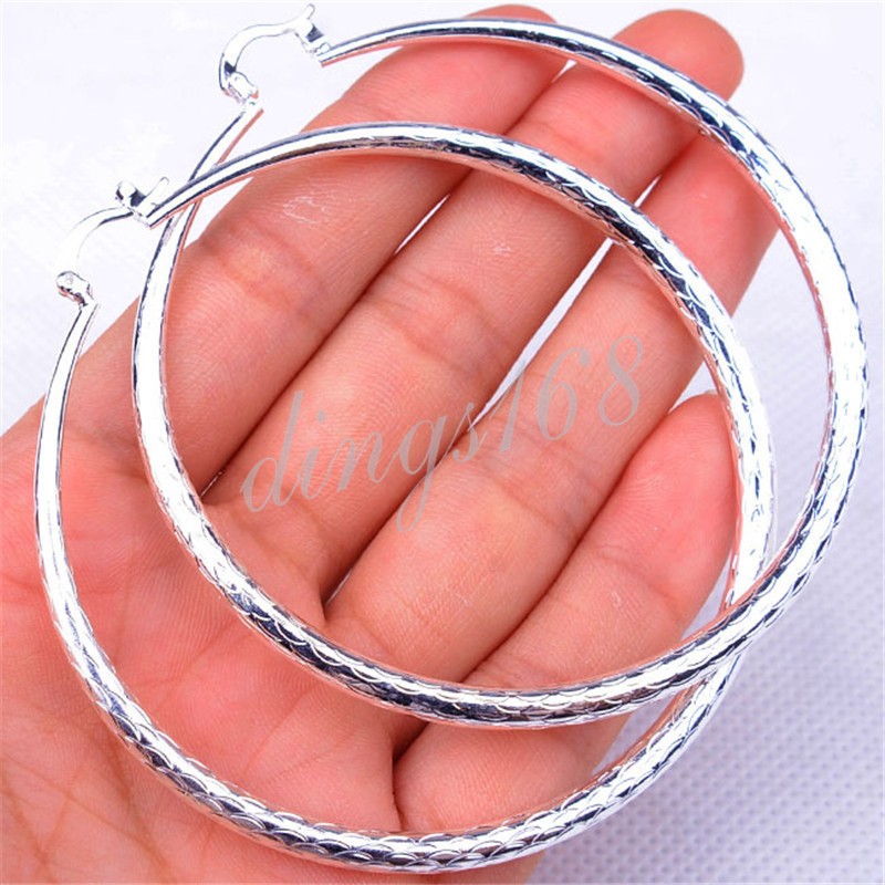 Genuine 925 Sterling Silver Classic FishScale Hoop Earrings 70mm/2.8inch X-Large