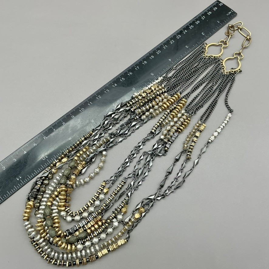 Stella & Dot Necklace Womens Gold Tone Silver Tone Mixed Bead Multi Strand 20″
