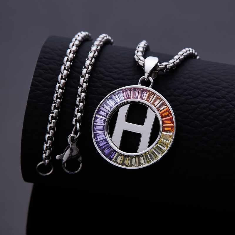 Initial Letter A-Z Necklace 24“ Chain CZ Cubic Zirconia Stone 925 Silver Pendant