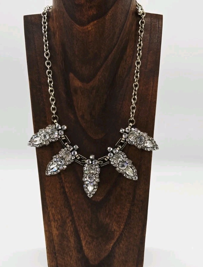 Geometric Crystal Cluster Necklace Gold tone Chunky Statement Couture 21 in