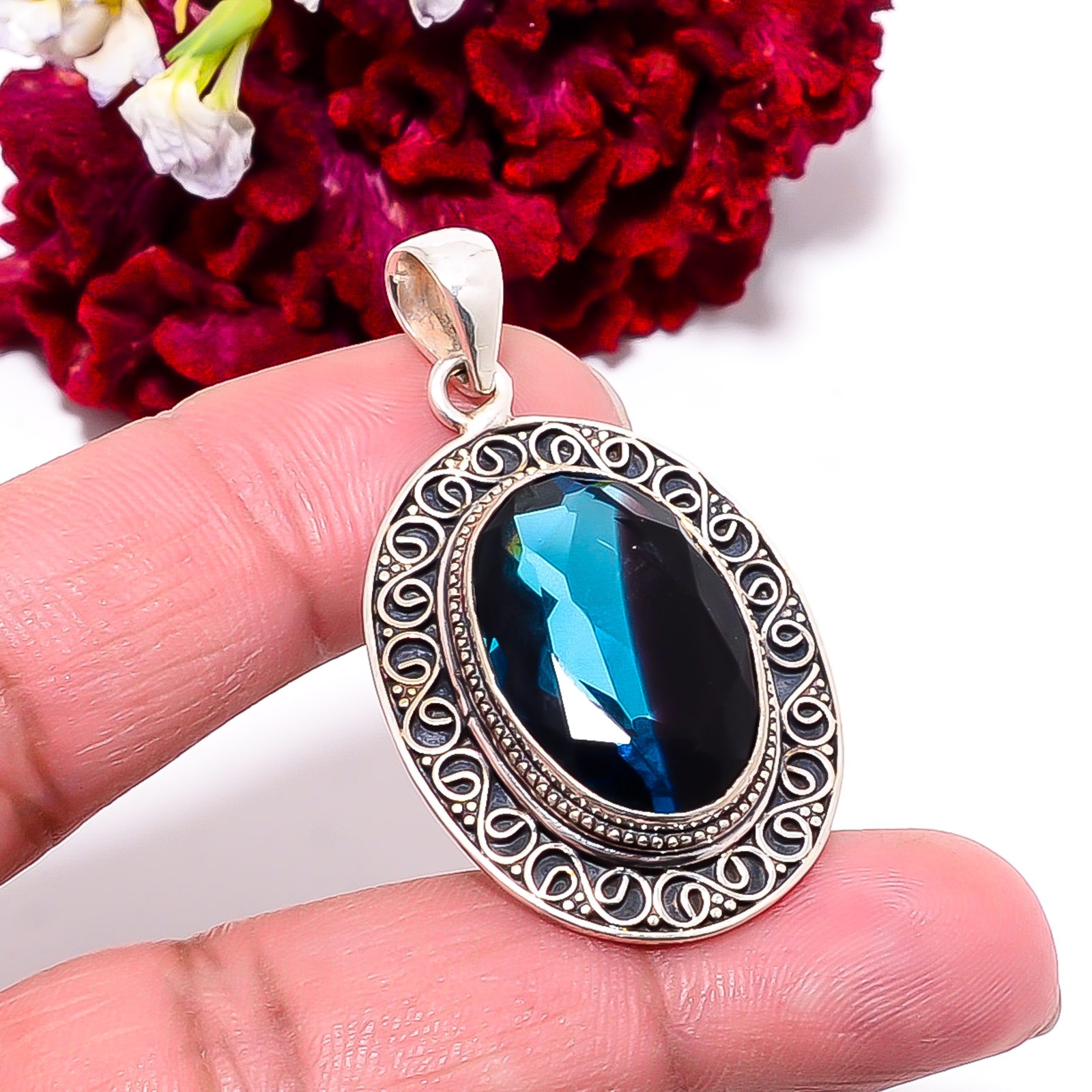 Black & Blue Bi-Colour Tourmaline 925 Sterling Silver Pendant 1.76″ P99559