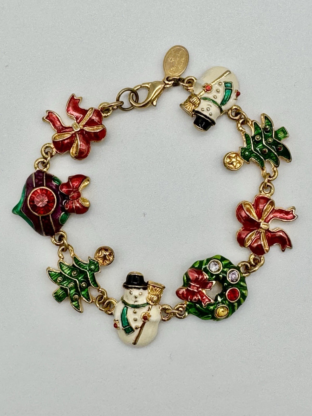 Christopher RADKO Christmas Charms Gold Tone Bracelet 6.5”Holiday Multicolor
