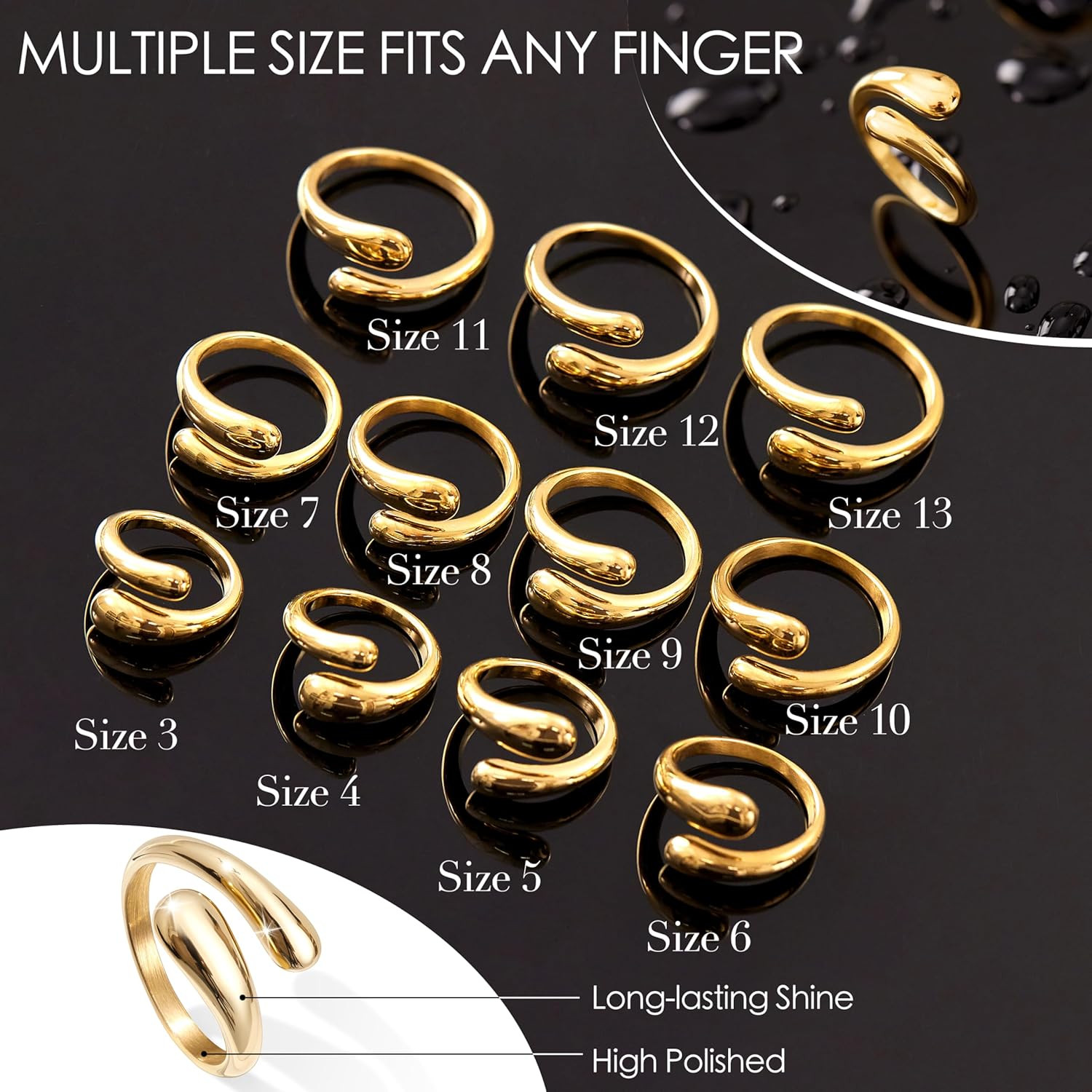Adjustable Mixed Metal Dome Eternity Band Ring Gold Plated Size 3-13