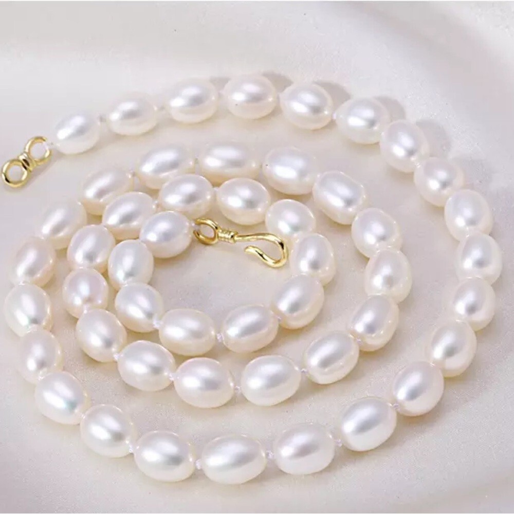 6-7mm Hand Strung Natural Rice Pearl Necklace Earring Set D7
