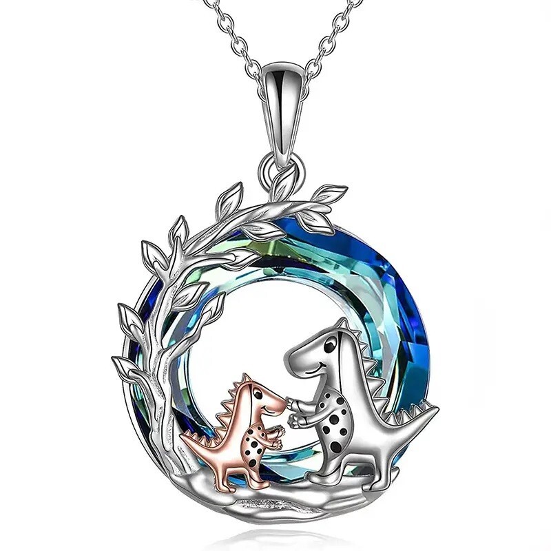 Rainbow Mystical Fire Topaz 925 Sterling Silver Charms Dinosaur Pendant Necklace