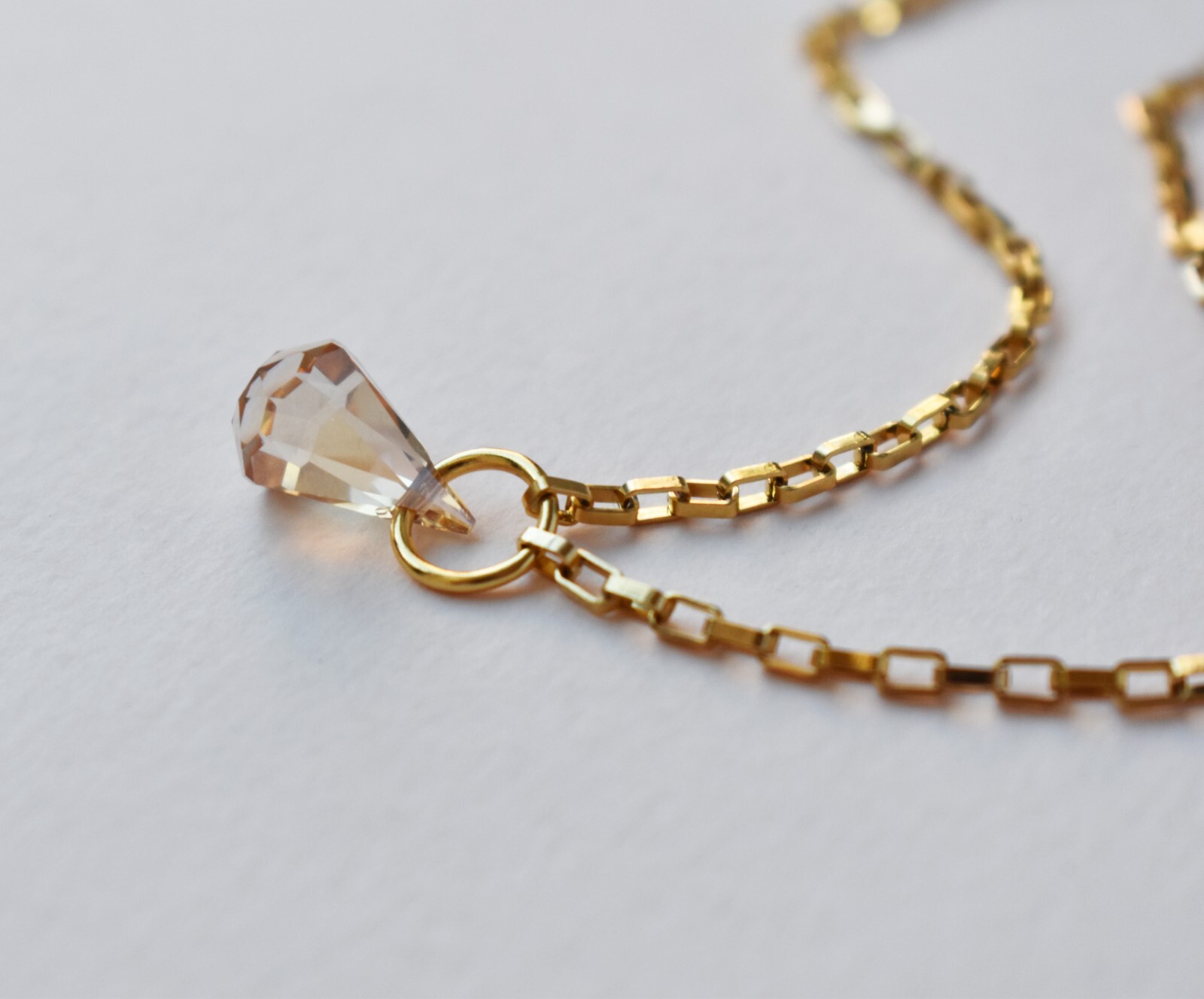 Crystal drop box chain necklace, Swarovski crystal dangle necklace