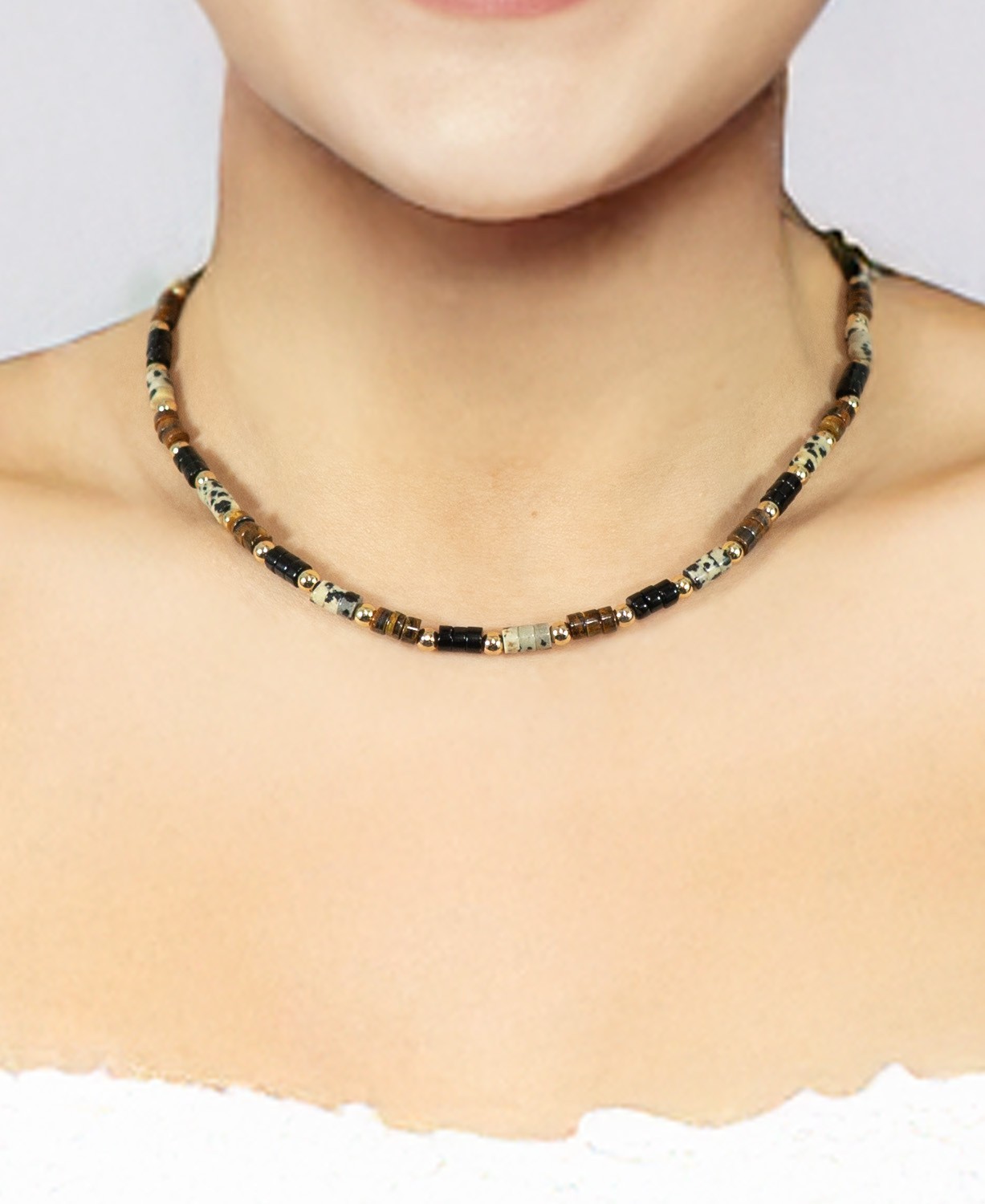 Maillard Natural Tiger Eye, Spotted Stone, Gemstone, Beaded Necklace, Bohemian