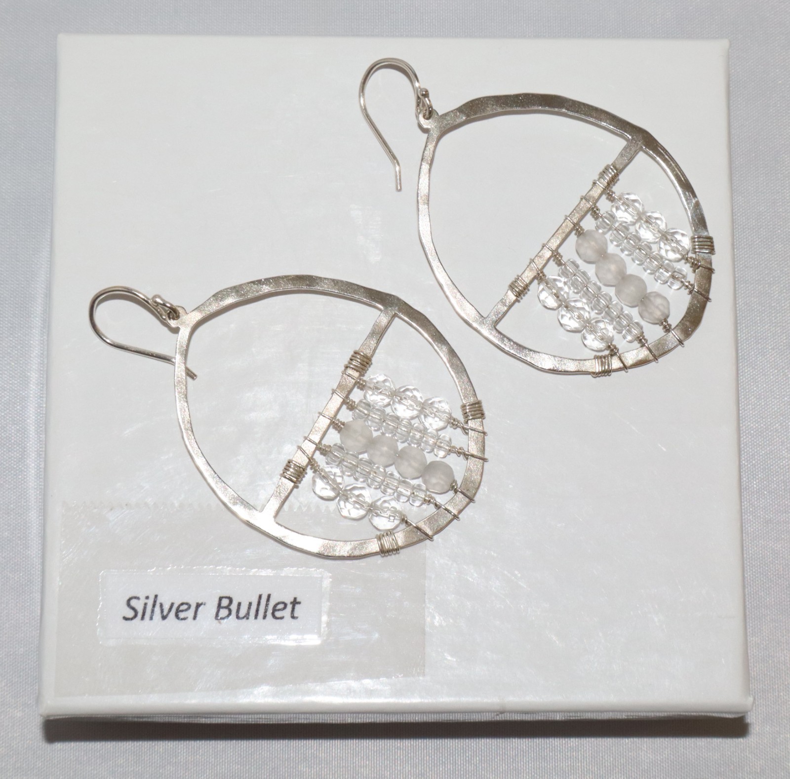 Silpada Sterling Silver Crystal Bead Open Hoop Dream Catcher Earrings W2364