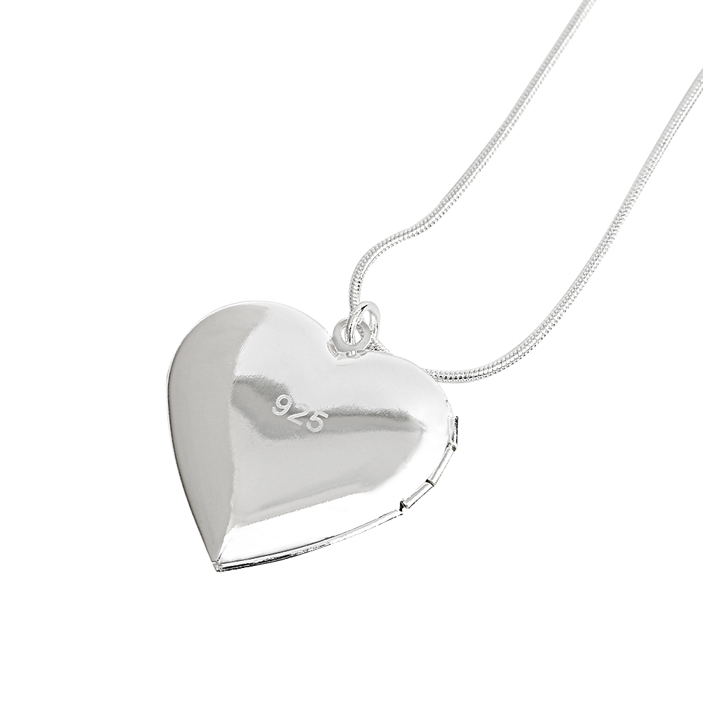925 Sterling Silver Plated Heart Locket Photo Pendant Necklace 18″ + Gift Pouch