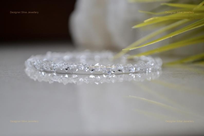 Herkimer Diamond Quartz Gemstone 925 Silver Wedding Boho Beaded Bracelet Jewelry