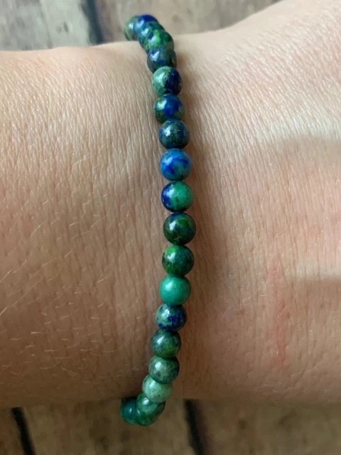 Azurite Malachite Gemstone Stretch Dainty Bracelet Minimalist 4mm Round Beads
