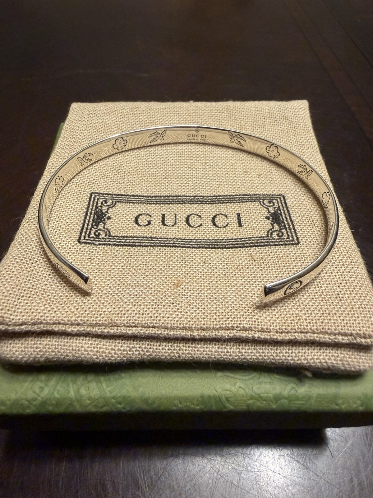 New Authentic Gucci Blind For Love Logo Silver 925 Bracelet 7 Inches