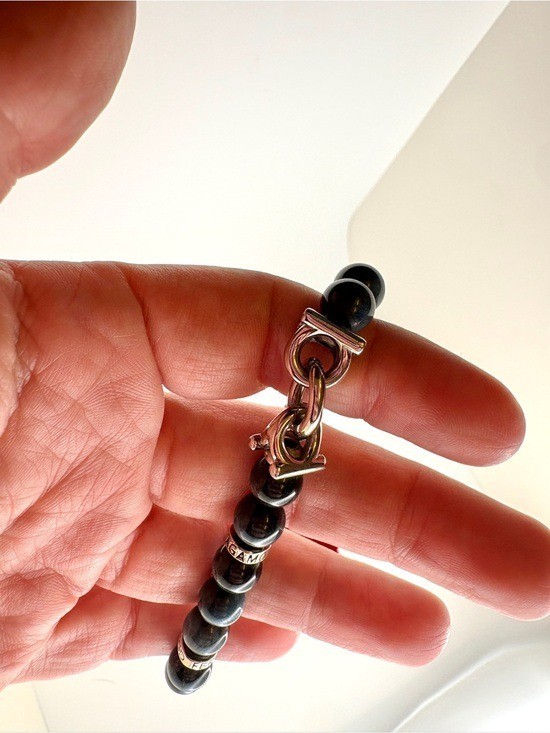 Ferragamo Semi Precious Stone Silver-Tone Blue Beaded Gancini Bracelet NEW