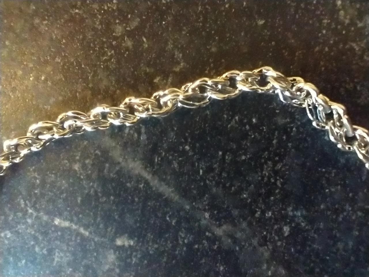 7.5″METAL DOUBLE CURB LINK TENNIS BRACELET~SILVERTONE~ROUGH TEXTURE