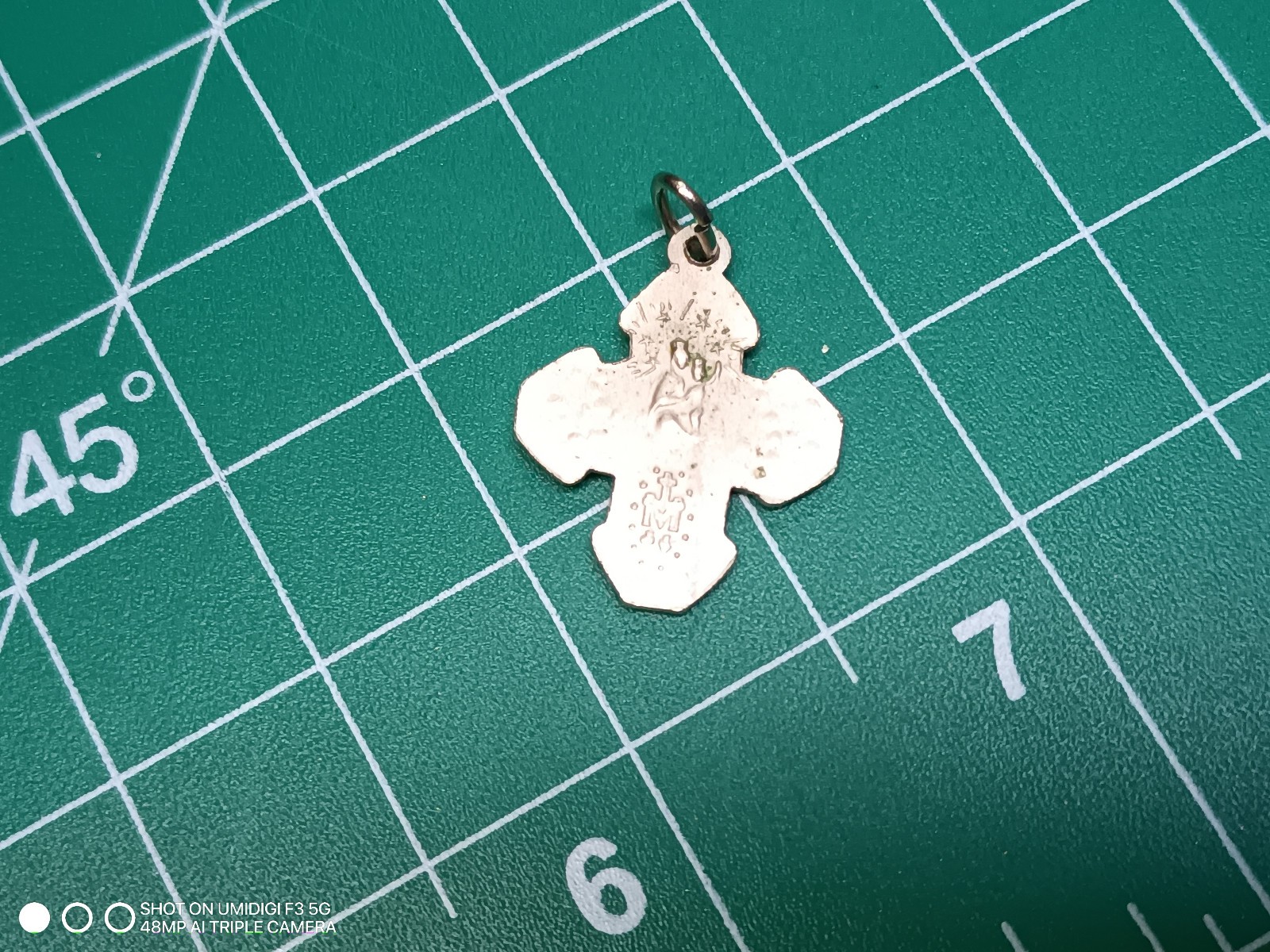 Vintage LM Marked Stainless Steel Small Religious Cross Floating Pendant