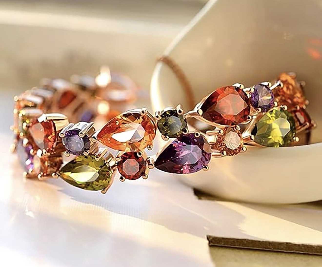 QIANSE 18K Rose Gold Plated Multicolor Lab Grown Stones Link Tennis Bracelet 7in