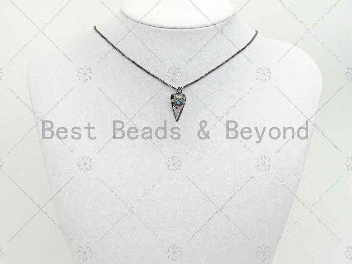 Turquoise CZ Micro Pave Evil Eye Pendant/Charm, Gunmetal/Gold Cubic Zirconia
