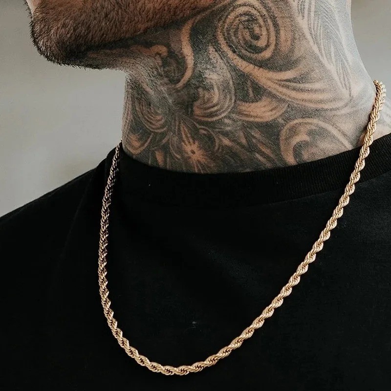 Unisex 316L Stainless Steel Twisted Rope Chain Necklace Classic Gift Jewelry
