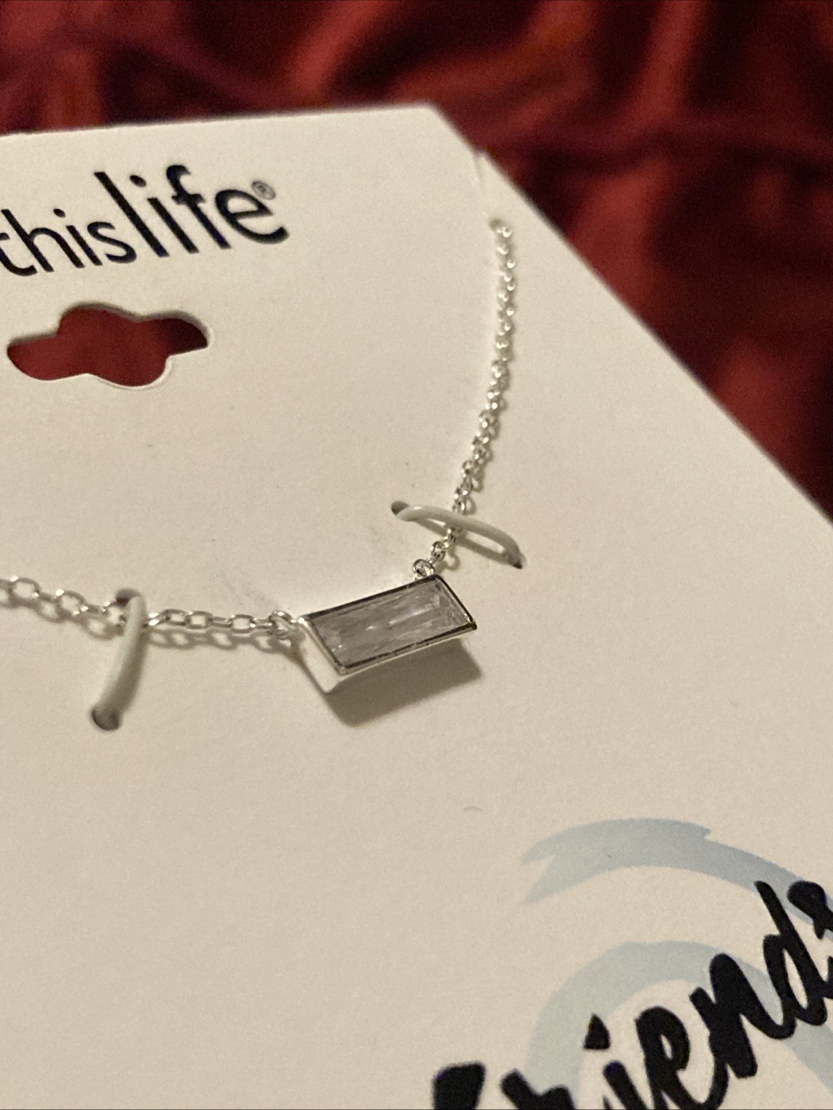 NEW Love this Life Friends Necklace Rhinestone Bar Sterling Silver 16”+2” Adjust