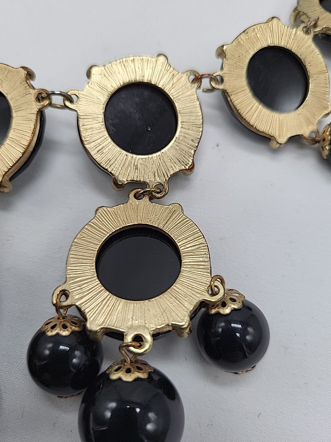 Vinrage J. Crew Statement Black Bubble Necklace in 18K Gold Electroplating 26″