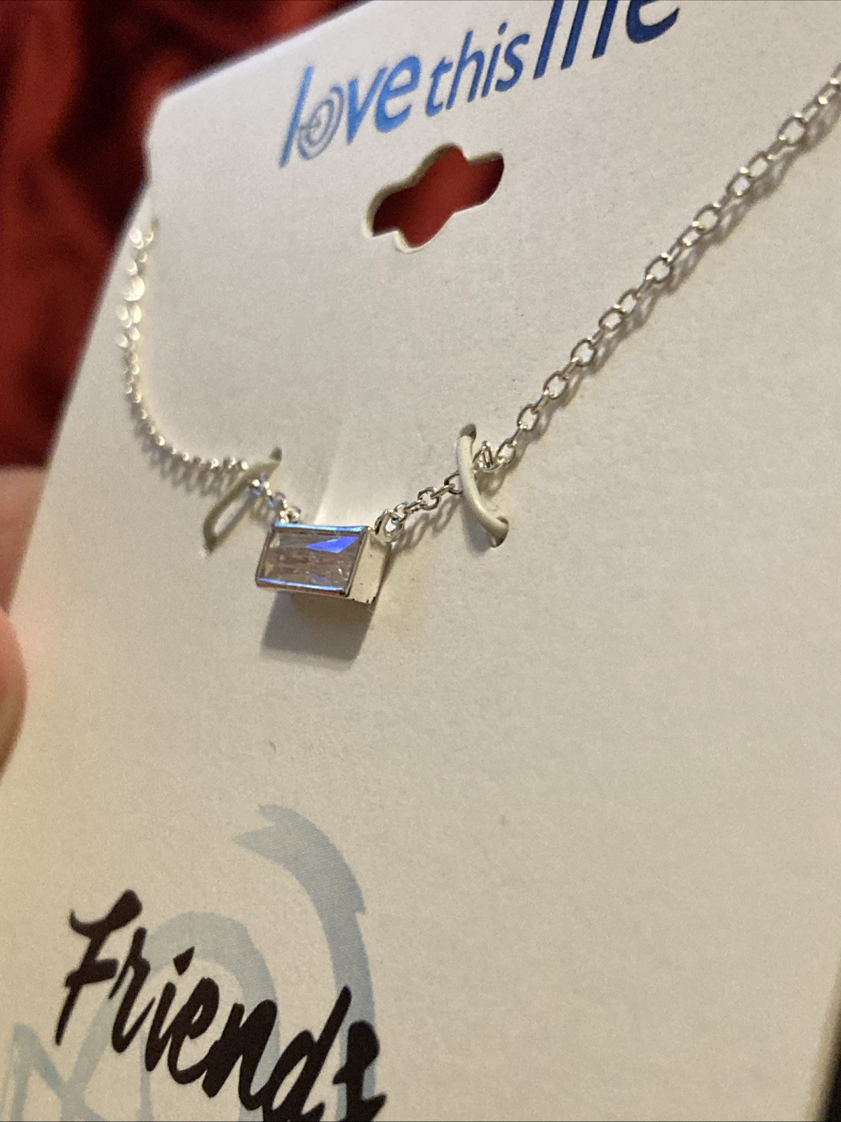 NEW Love this Life Friends Necklace Rhinestone Bar Sterling Silver 16”+2” Adjust