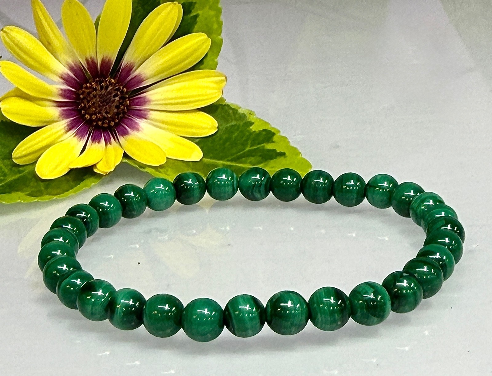 Wholesale 6 Pcs Natural Malachite 6mm 7.5” Crystal Healing Stretch Bracelet