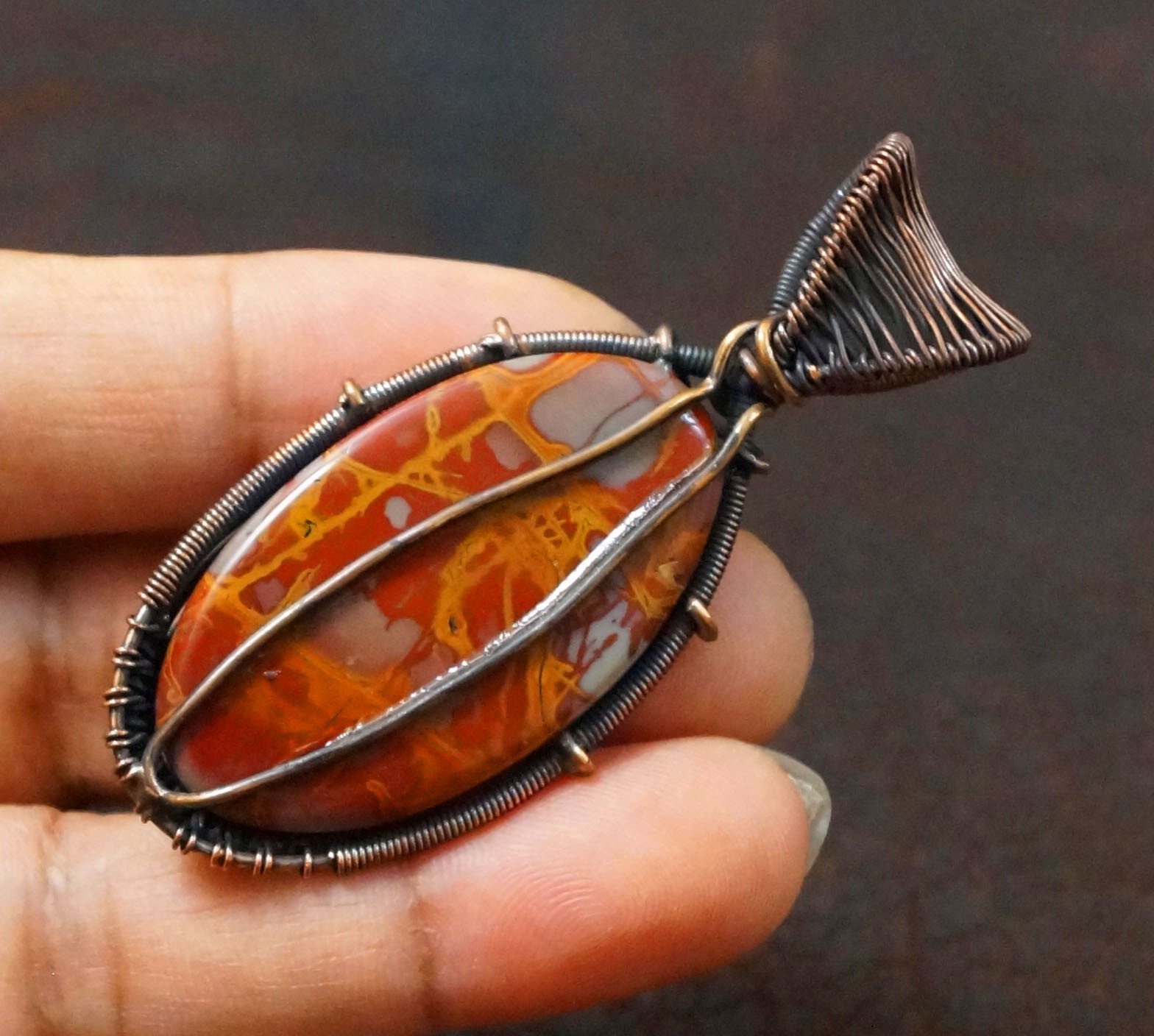 Handmade Noreena Jasper Copper Wire Wrapped Pendant Gems Jewelry (PD-194