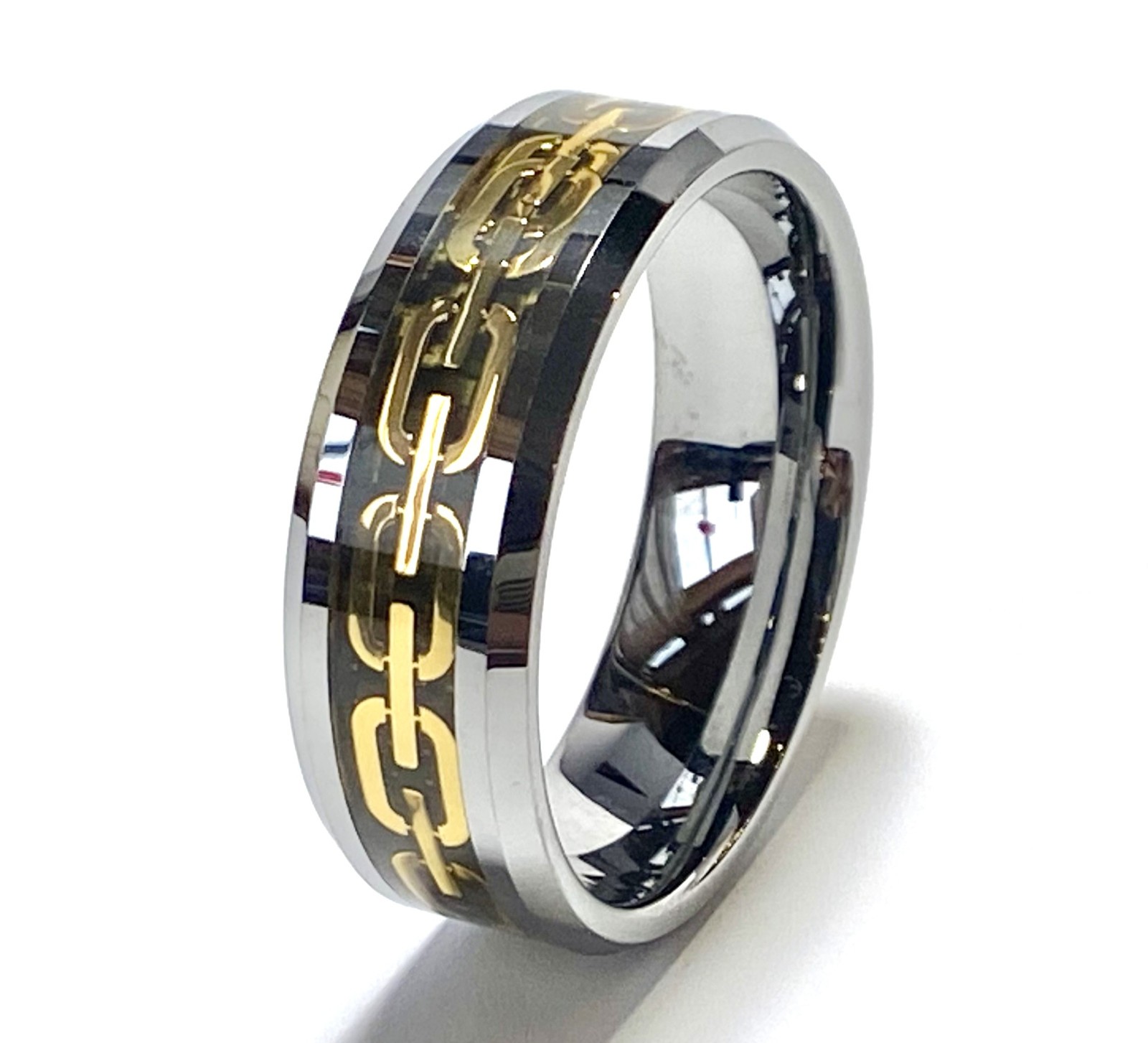 Gold Chain Links Tungsten Carbide Wedding Ring Size 5,6,7,8,9,10,11,12,13 (f90)