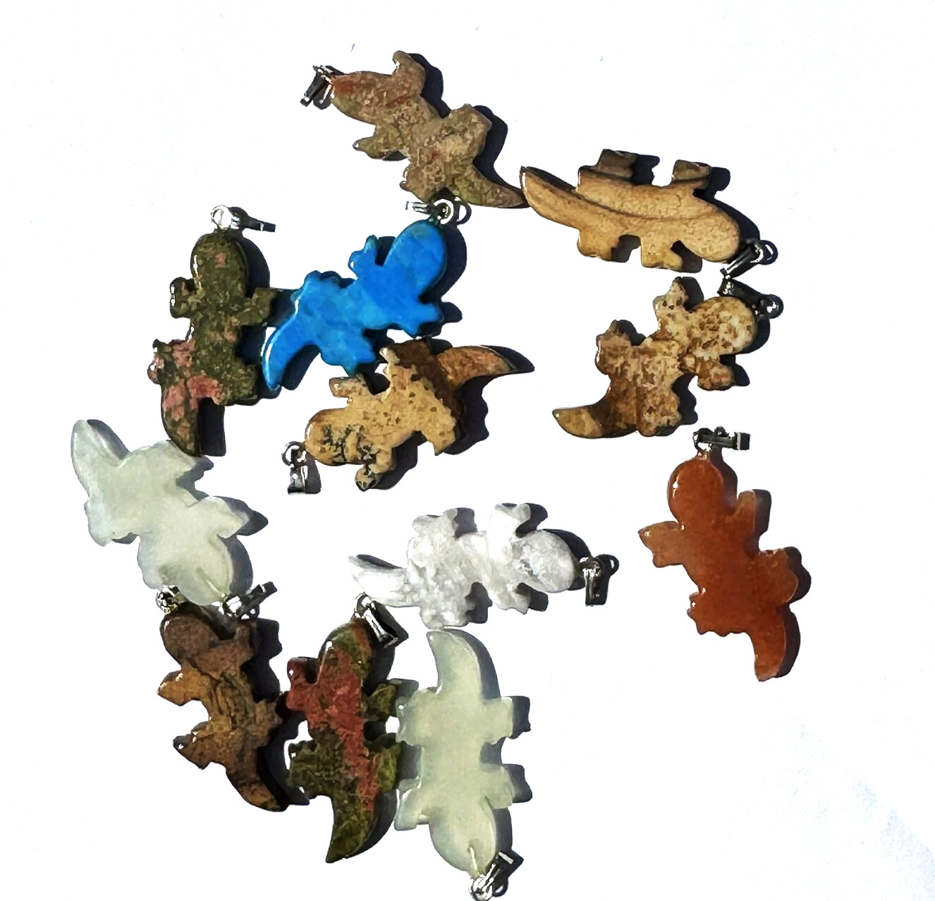 Wholesale Lot 25 Assorted Hand Made Lizard Stones Pendants 1 3/8 inches long