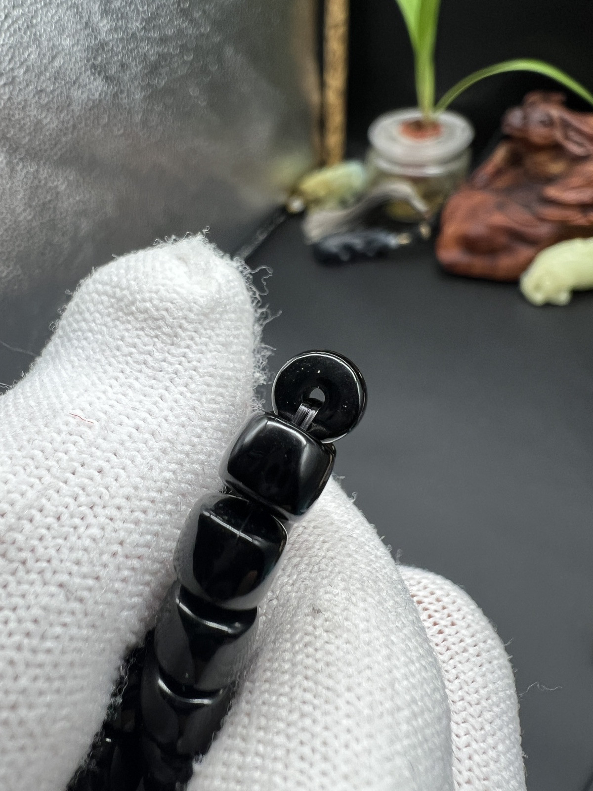 6.6×5.5mm Black onyx Bracelet 精工直切黑缟玛瑙手串