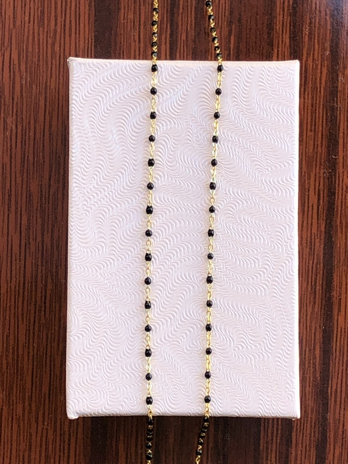 925 Sterling Silver Dainty Black Bead Beaded Necklace 1mm 16-18″ Gold
