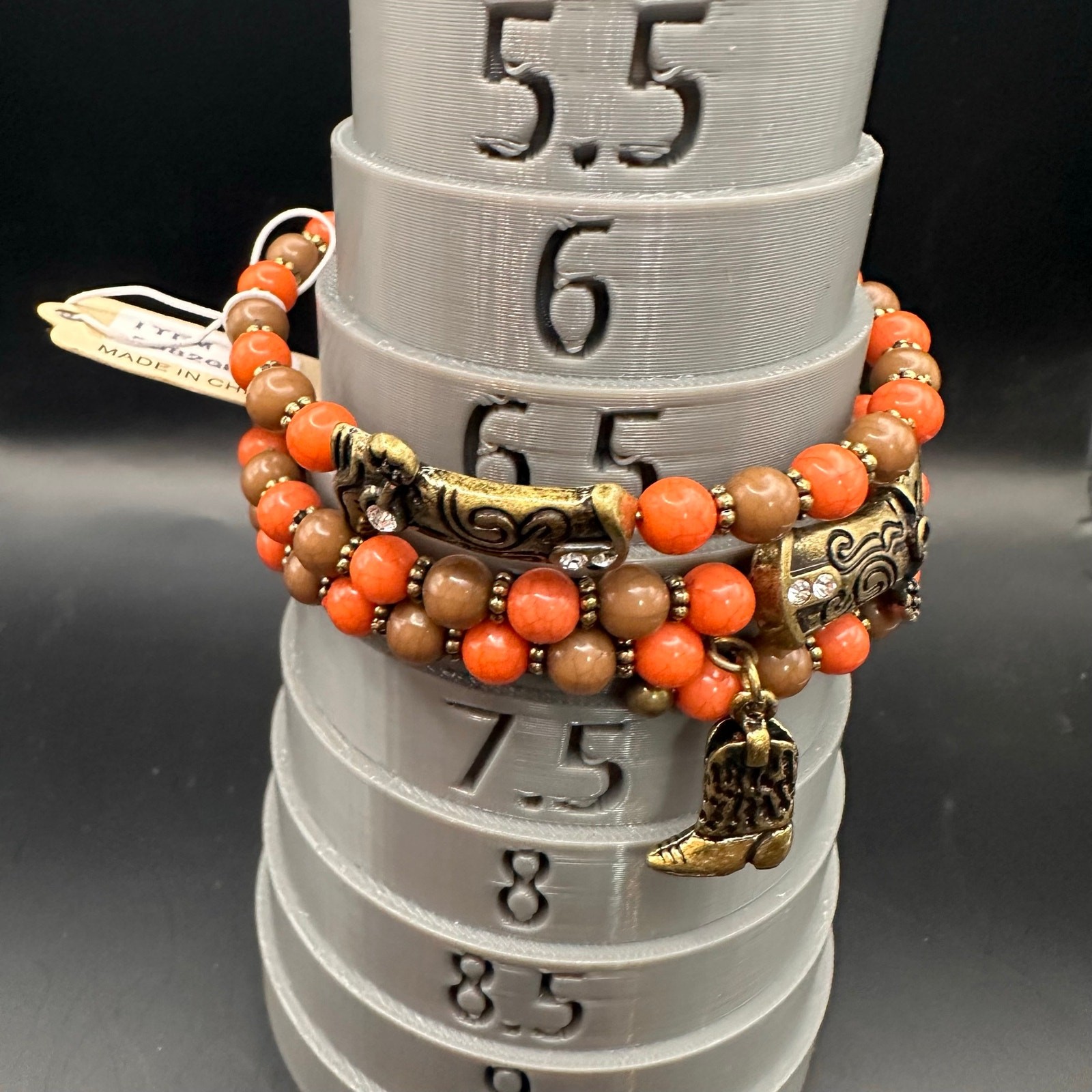 Hope Collection Cowboy Boot Charm Bangle Beaded Bracelet Set 3 NWT Orange Brown