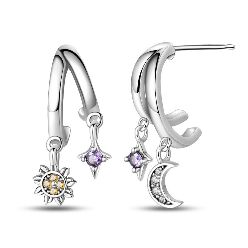 KUNSIR 925 Sterling Silver Sun and Moon Stud Earrings For Women Jewelry Gifts