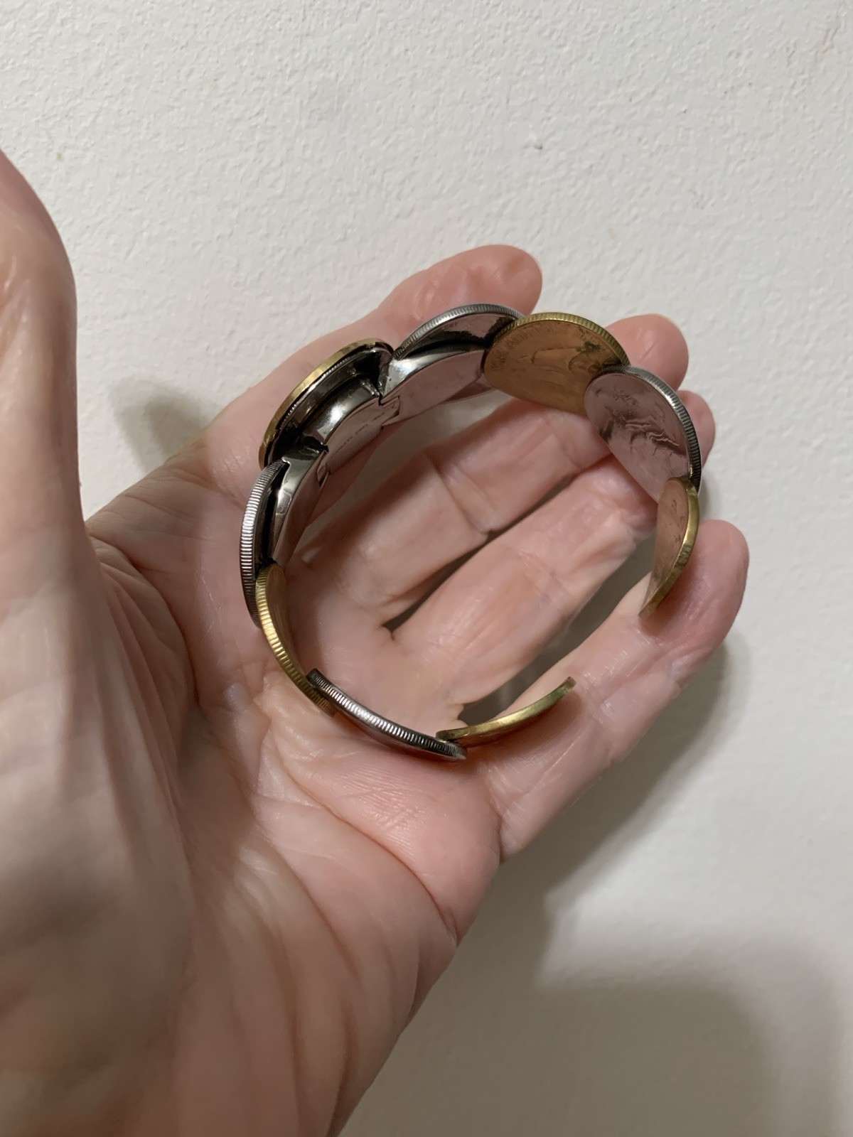 Stainless Steel Clamper Bangle Bracelet With European Coins.