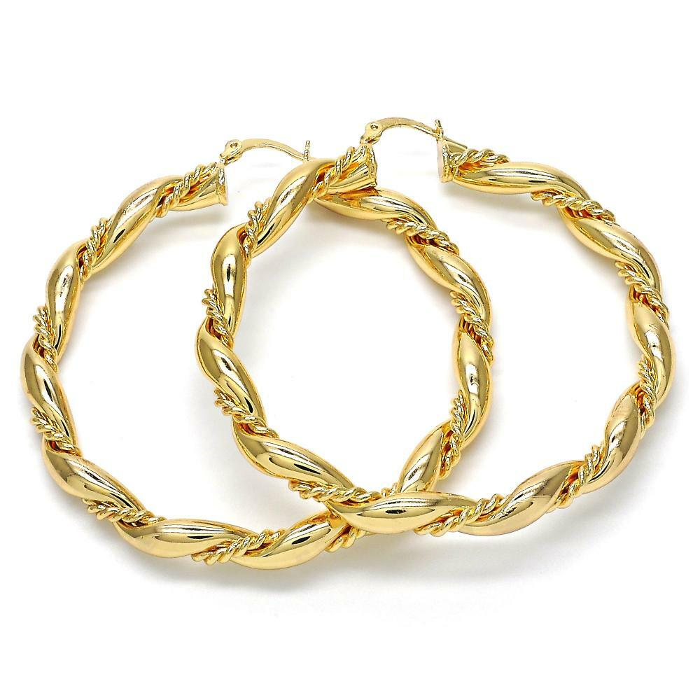Women’s 14K Gold Filled Twist Design Diamond Cut Round Hoop Earrings 40mm-70mm