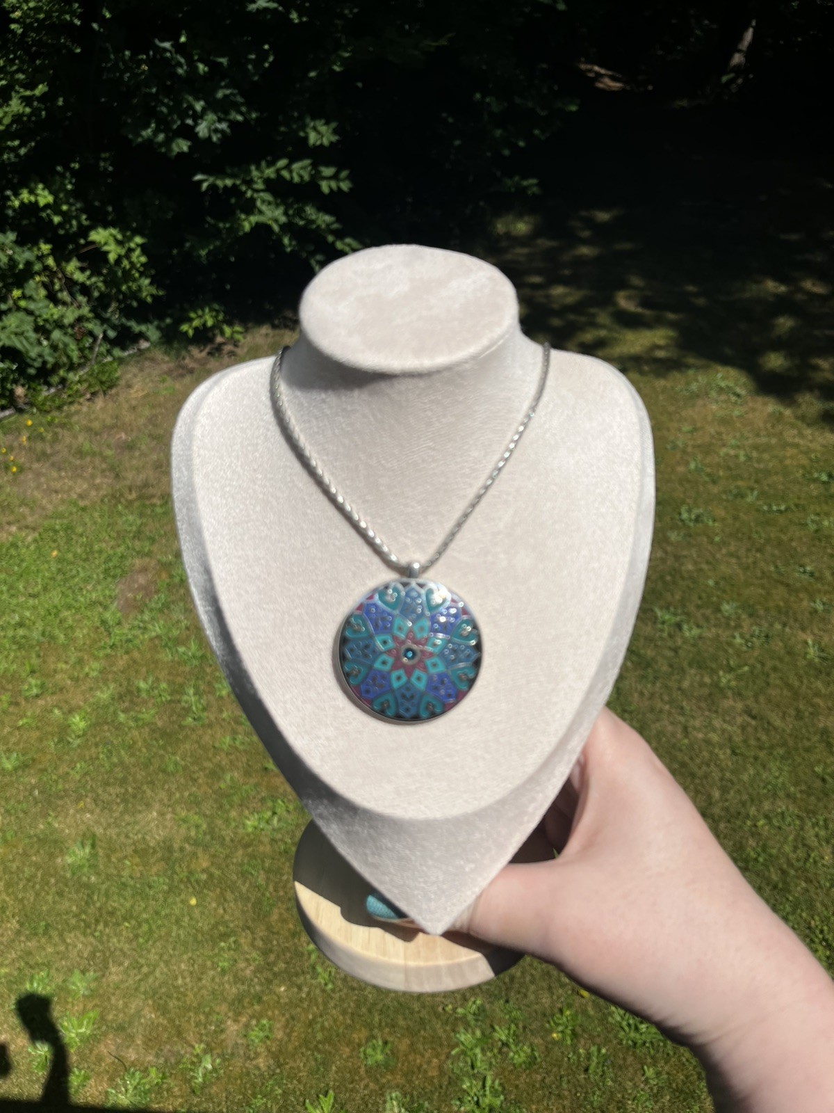 Brighton Zahra Reversible Mandala Necklace Teal Blue Enamel Crystal Silver Tone