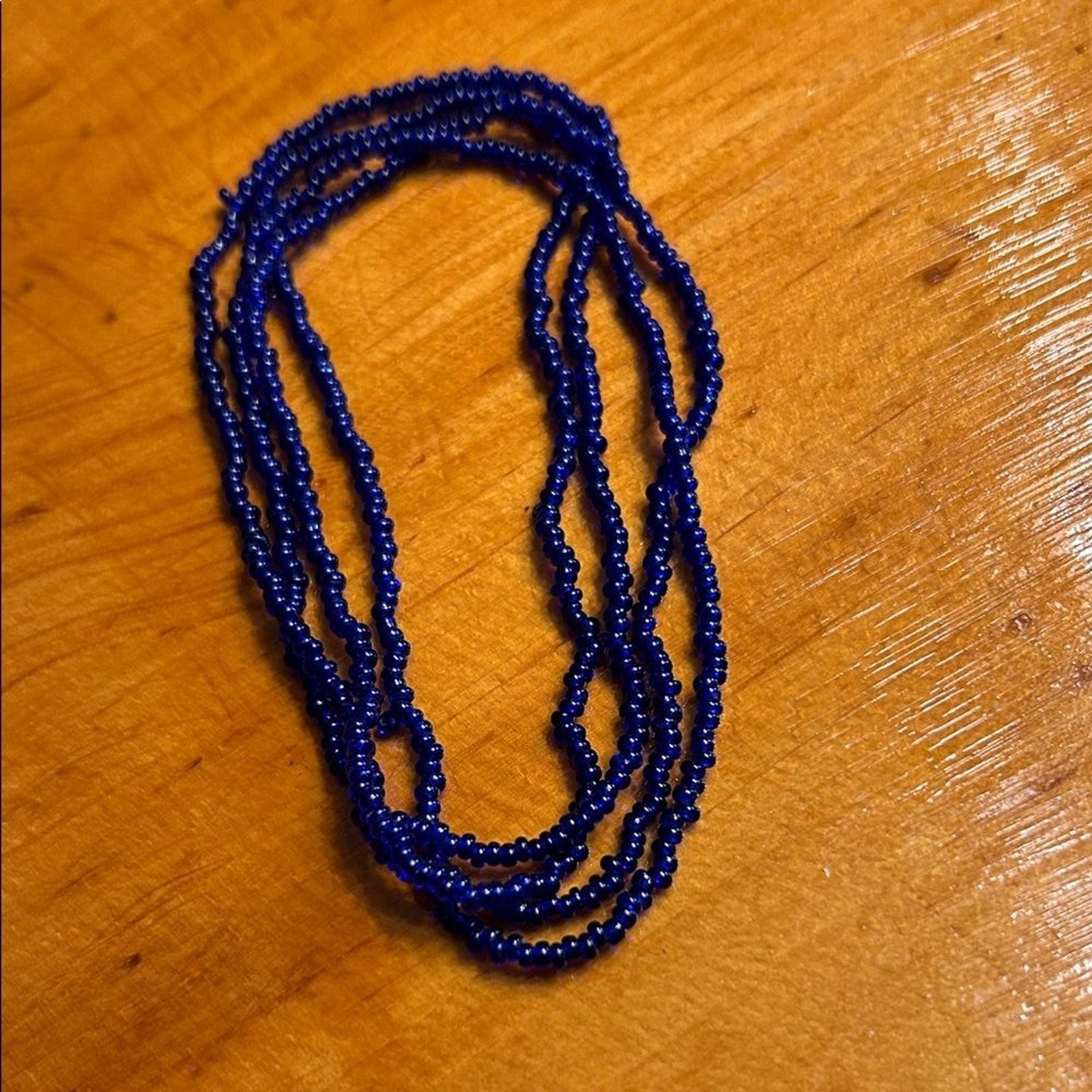 Blue Seed Bead Necklace 34 Inch Vintage Boho