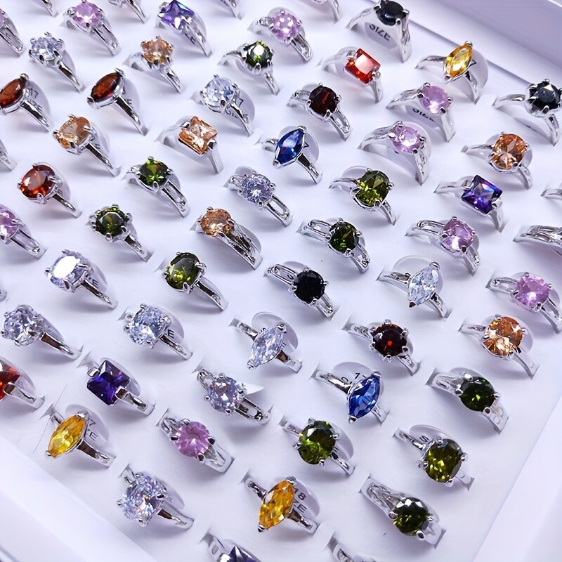 25/50 Piece Sparkling Geometric Zirconia Ring Set – Engagement Holiday NO BOX