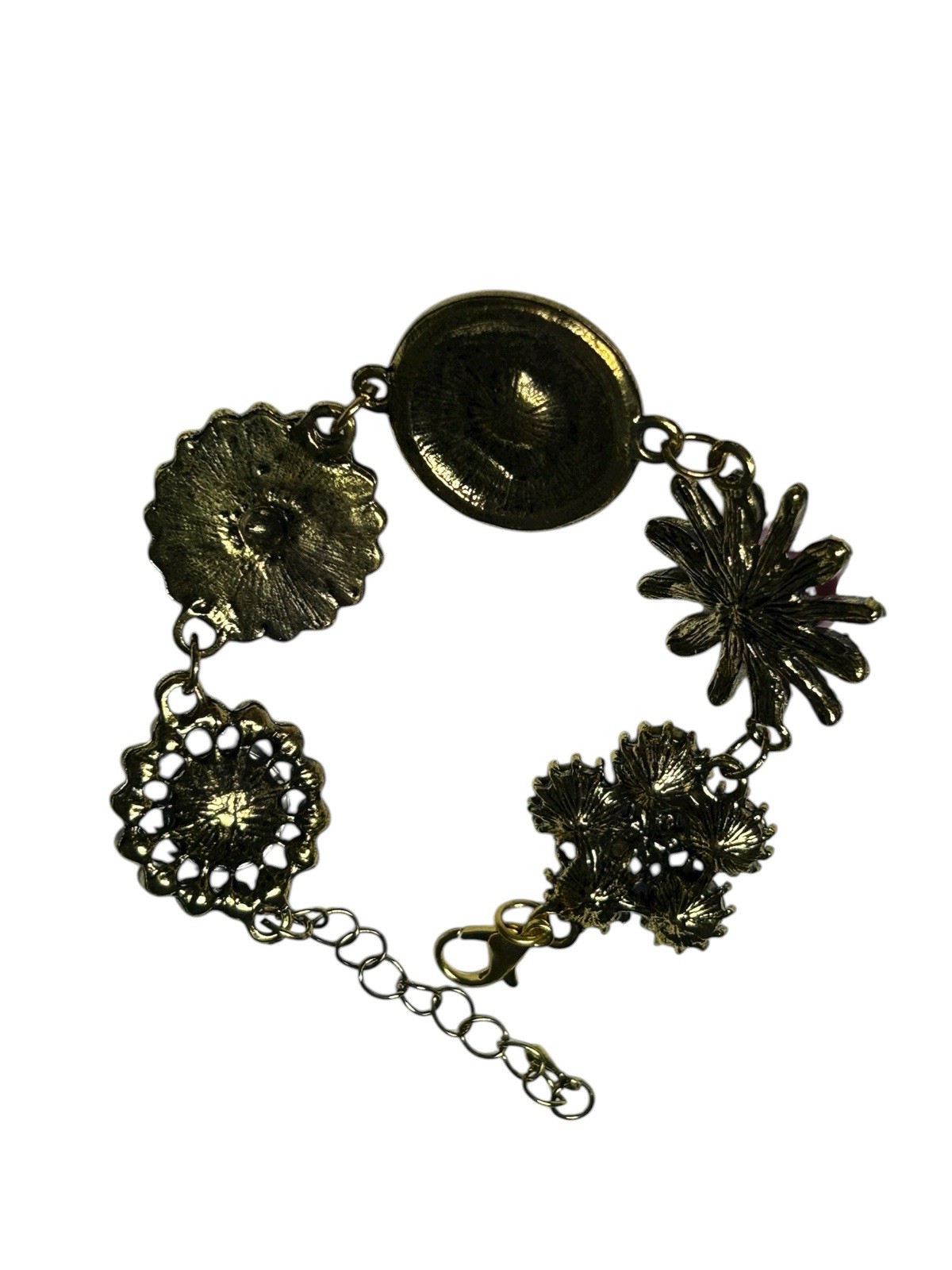 Colorful Rhinestone Floral Statement Bracelet Gold Tone Adjustable 7–8.5”