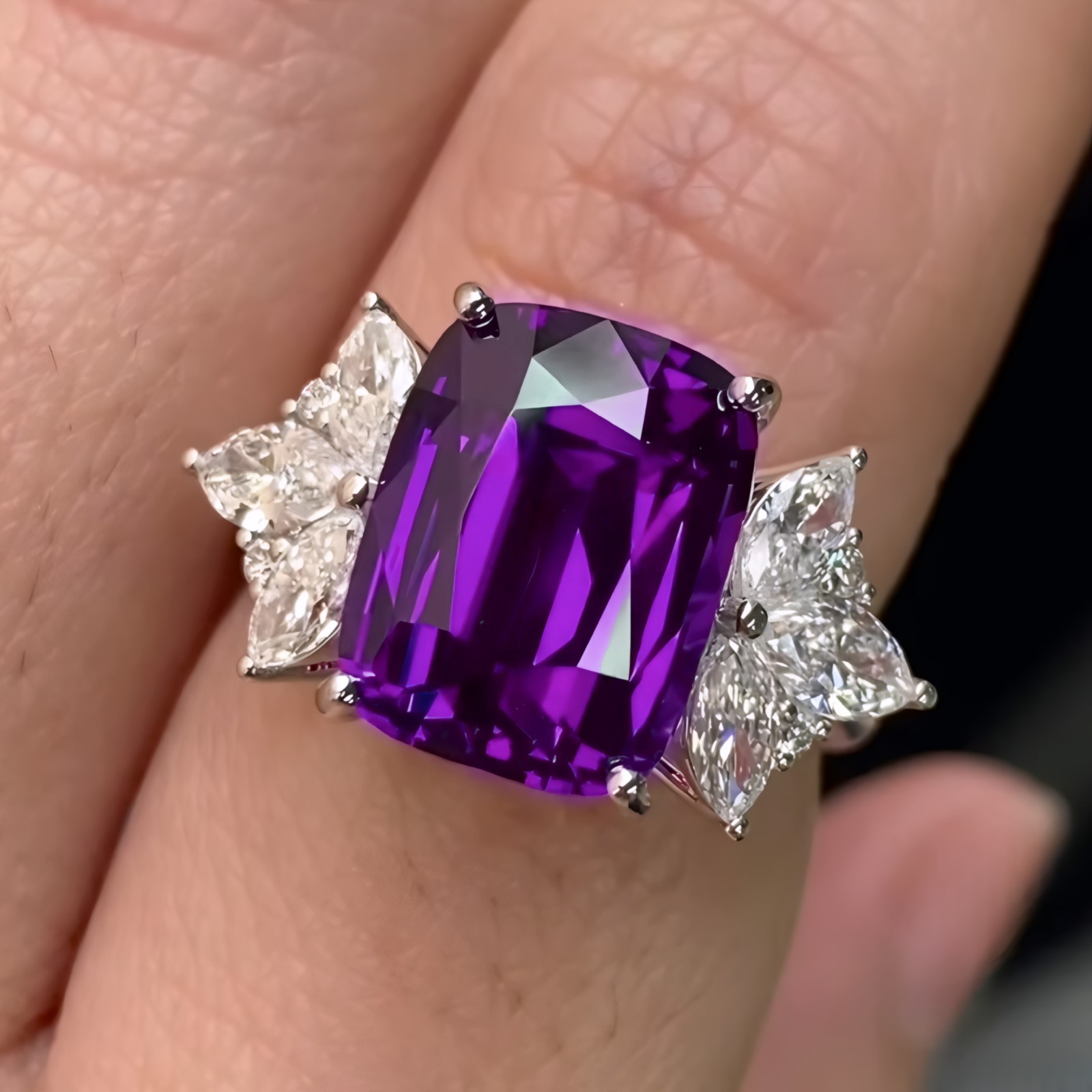 Purple Amethyst Ring Natural Cushion Cut 925 Sterling Silver Elegant Women Gift