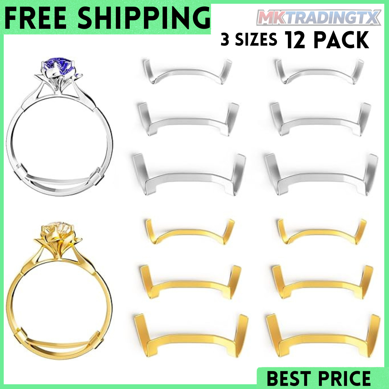 Filled Metal Ring Guard Set for Loose Rings,12 Pack 3 Sizes for Different Band W
