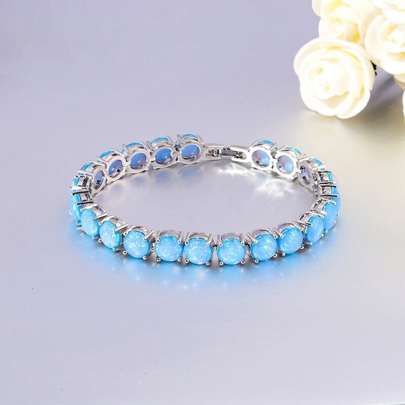Vikoly Blue/White/Orange/Pink Round 925 Sterling Sliver Fire Opal Bracelet 18cm