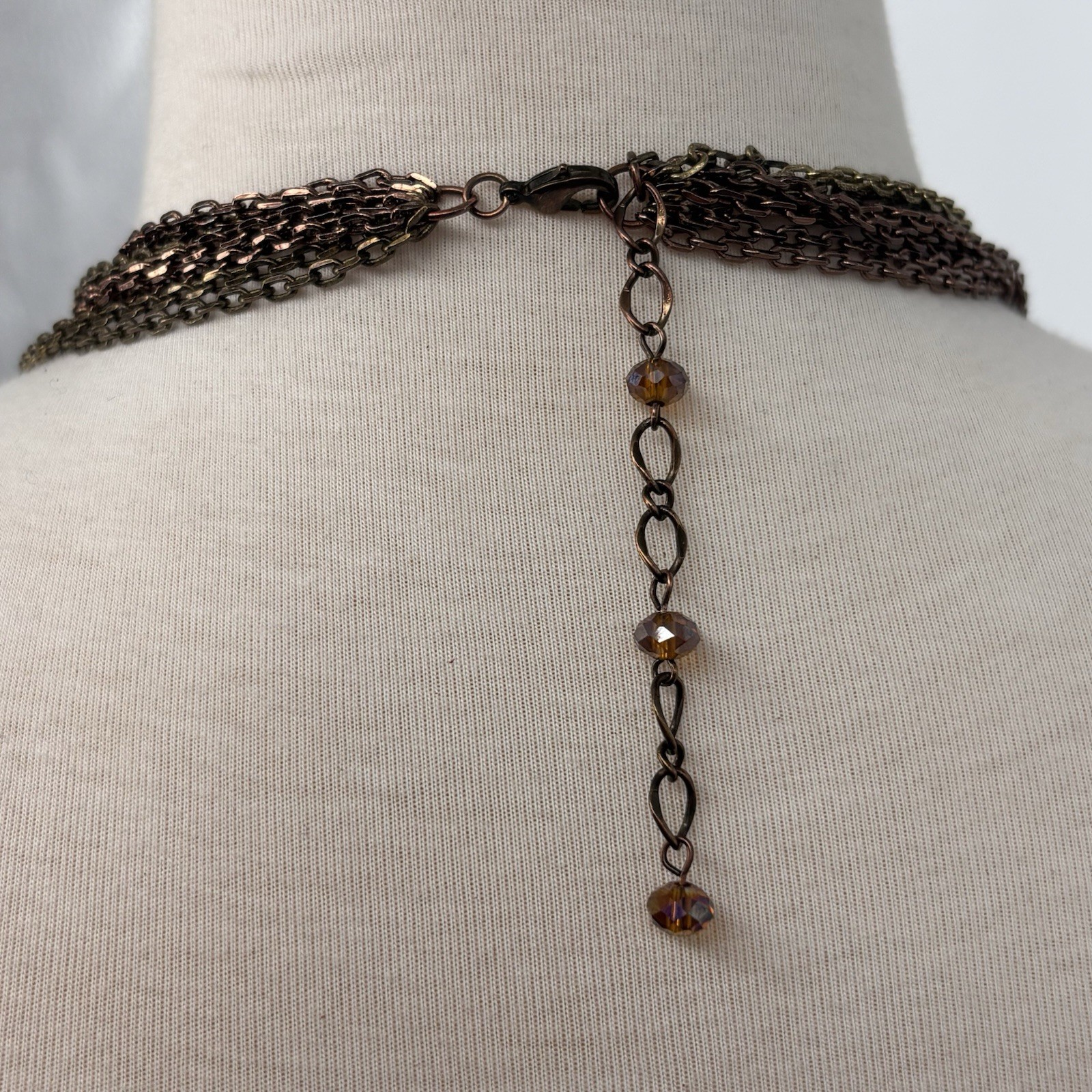 Multi Strand Bronze Chain Necklace Long Layered Boho Statement Mixed Metal
