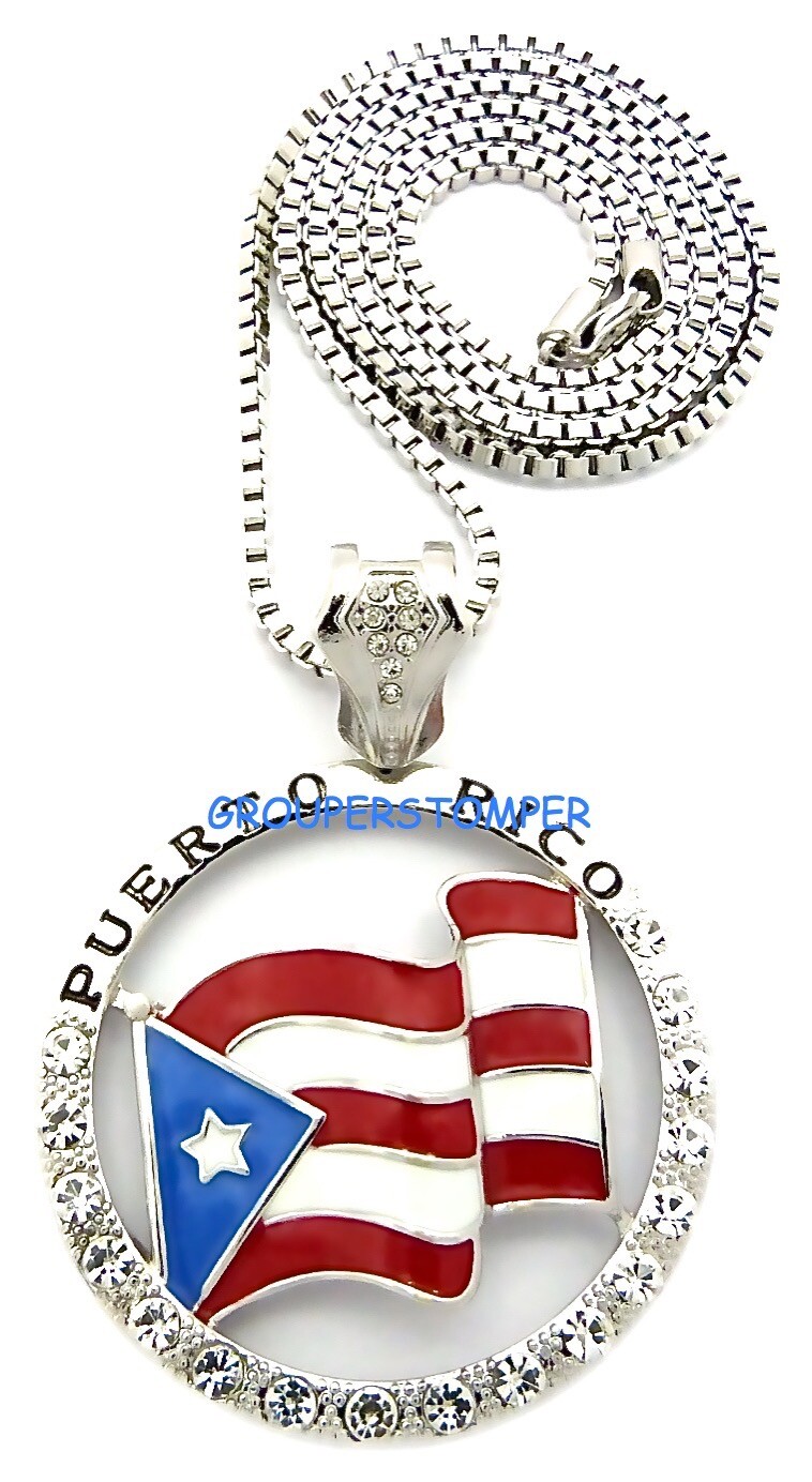 Puerto Rico Flag Necklace New Pendant with Rhinestones
