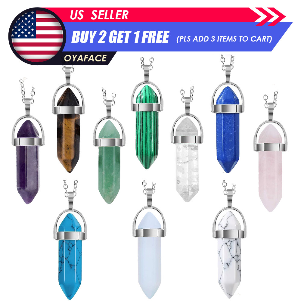 Healing Crystal Hexagonal Pendant Necklace Natural Stone Quartz Bullet Jewelry