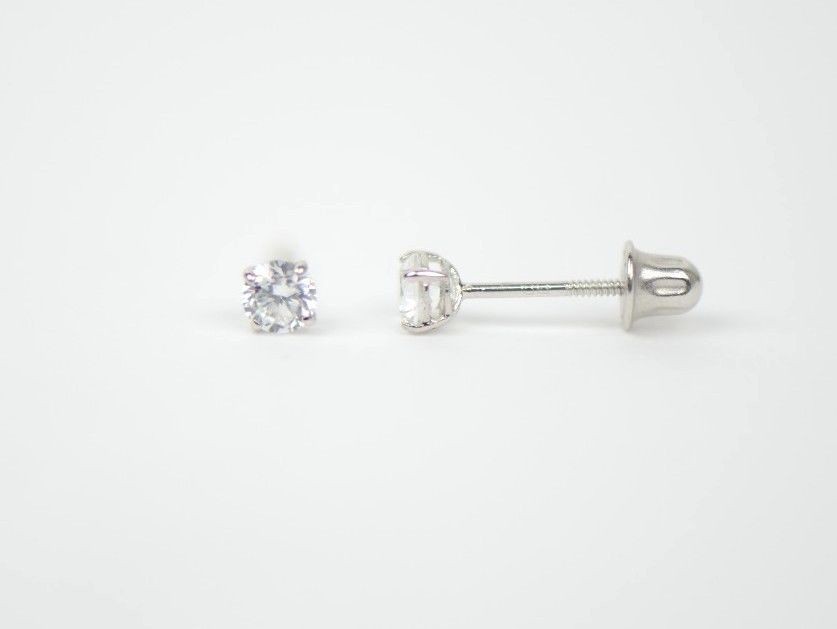 Genuine Natural Diamond Stud Screw Back Earrings in 14k White Gold