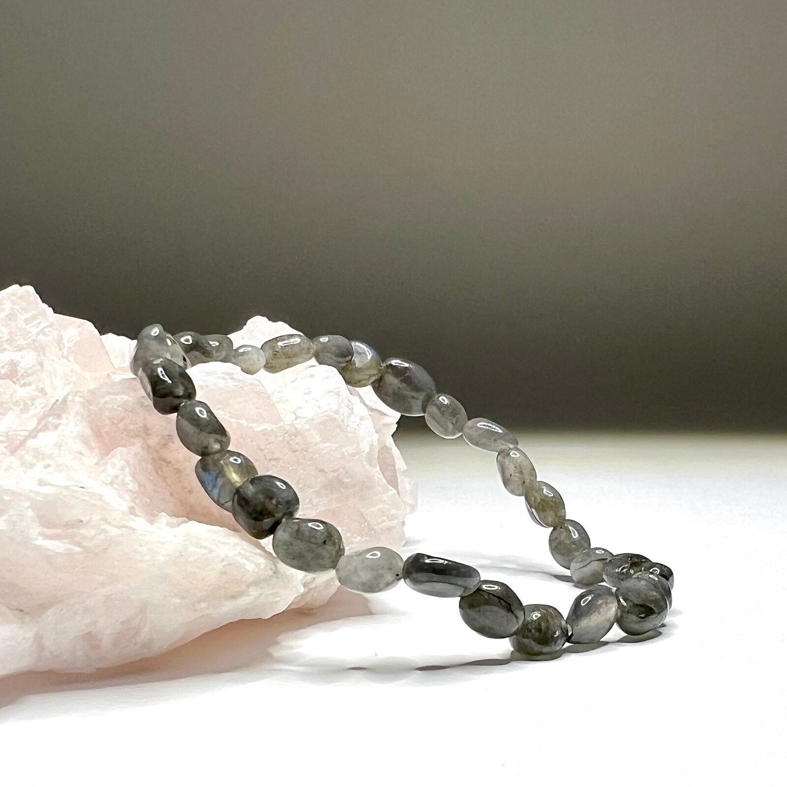 Labradorite Crystal Bracelet: Tumbled Gemstone Stretch Bracelet
