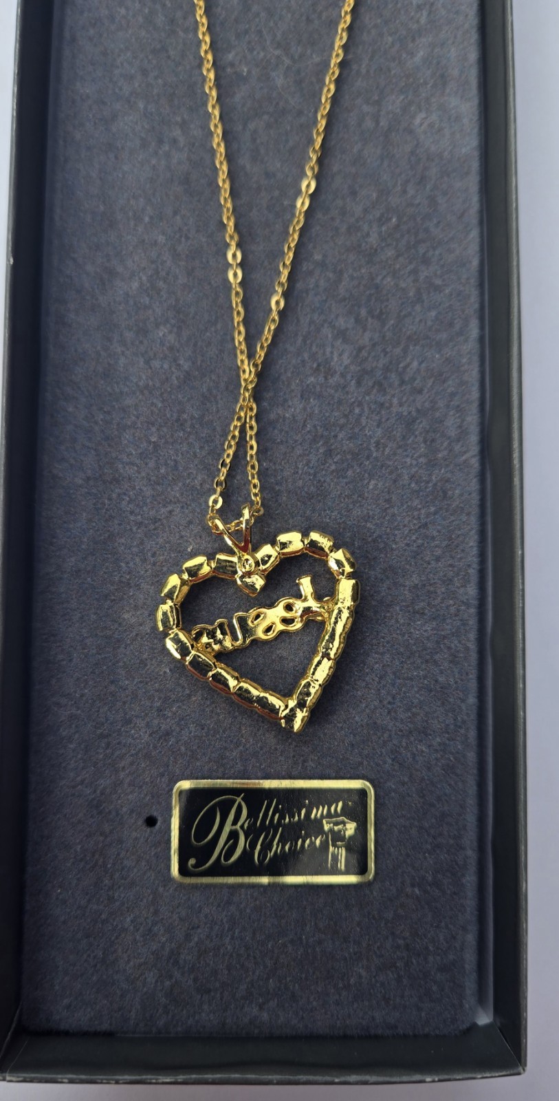 Gold Tone Necklace Clear Stone Jesus Religious Heart Pendant