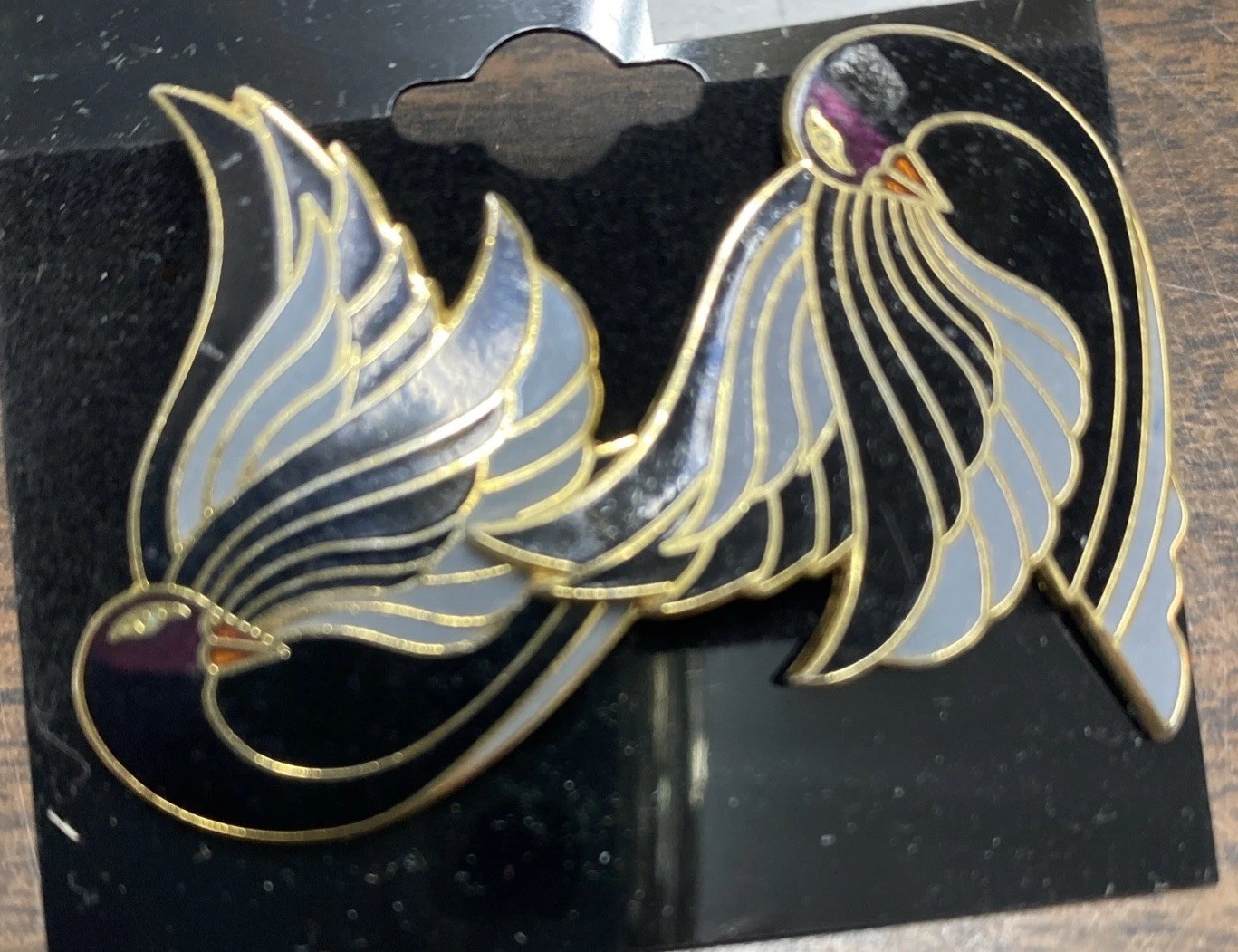 Laurel Burch Gold tone “CELAN” Black Swan Enamel Stud Earrings Pierced